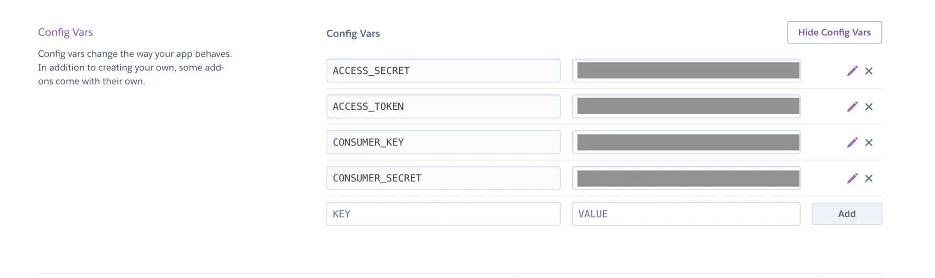 screenshot of the configs