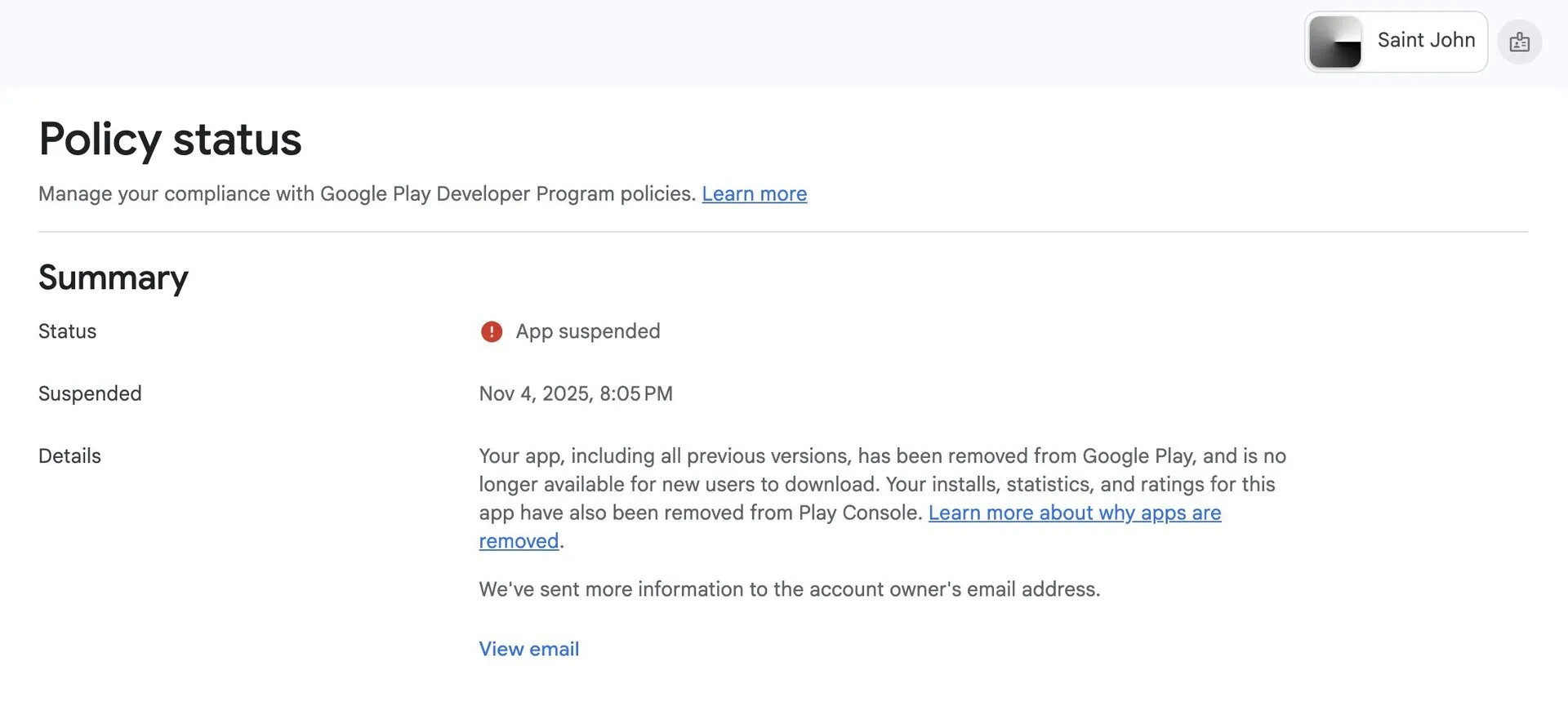 Saint John Suspended