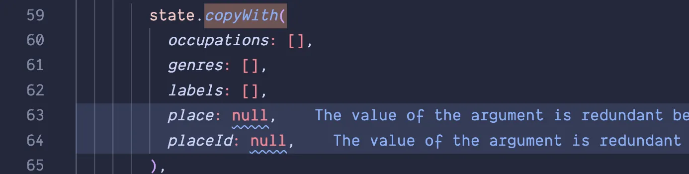 screenshot of code lint errors