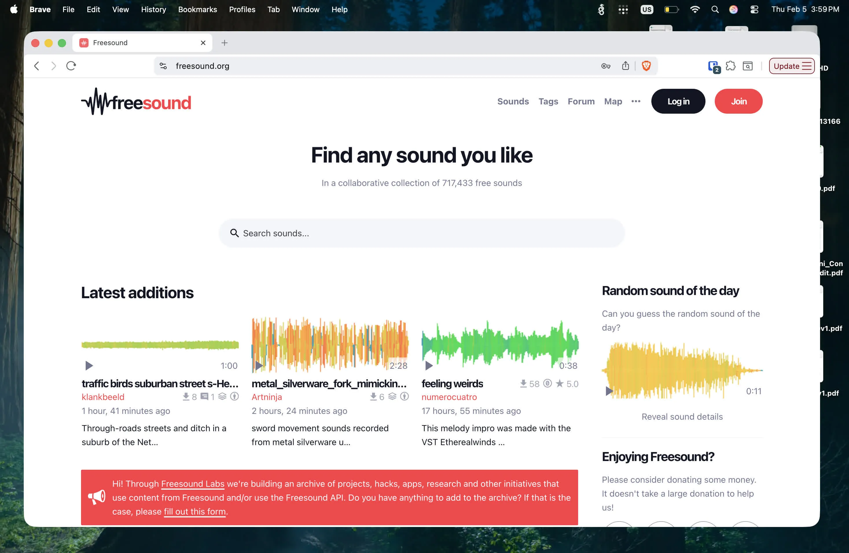 freesound.org website