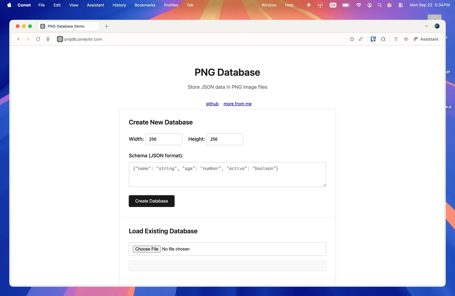 screenshot of the demo website